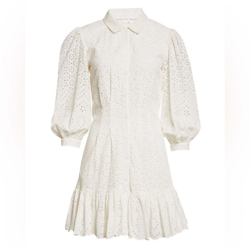 Veronica Beard White Eyelet Button-Up Dress White Kylan
